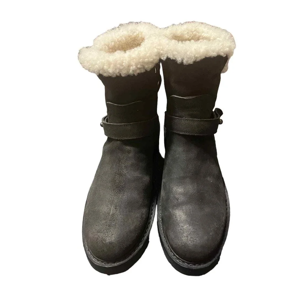 Rag‎ & Bone Ashford black leather genuine shearling moto snow winter boots 8.5